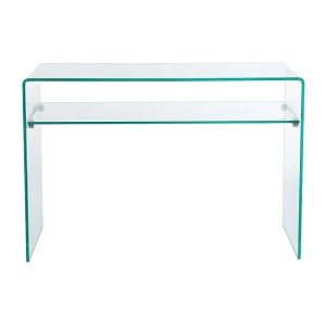 Transparenter Konsolentisch Stileos aus Sicherheitsglas mit Ablagefach, 110 cm breit.