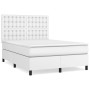 Weißes vidaXL Boxspringbett mit Kunstlederbezug, Matratze und gepolstertem Kopfteil.