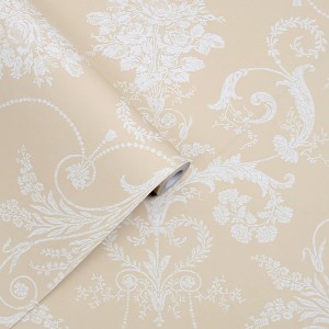 Laura Ashley Vliestapete Josette Linen mit floralem Damastmuster in Leinenoptik.