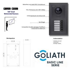 Goliath Basic Line 5-Familienhaus Video Türsprechanlage Monitor Weiß - Anthrazit Ausenstation Unterputzdose