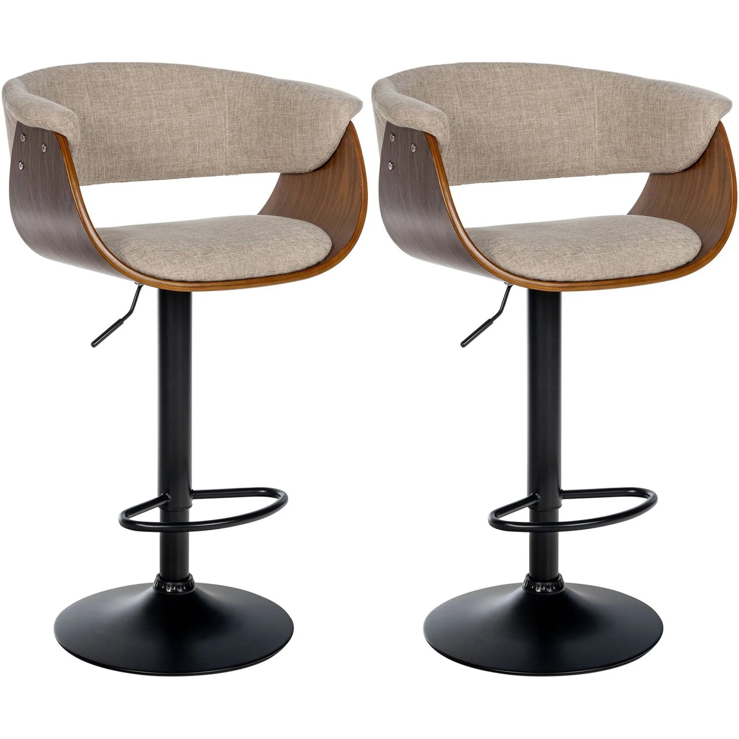 DELUKE 2er Set Barhocker BAKOT Stoff Walnuss/creme 60x51x90cm Barstuhl Höhenverstellbar Mit Lehne Drehbar Tresenhocker T...