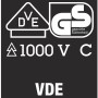 Symbolbild: VDE- und GS-Zeichen für geprüfte Sicherheit des Wera Schraubendrehers, geeignet bis 1000V.