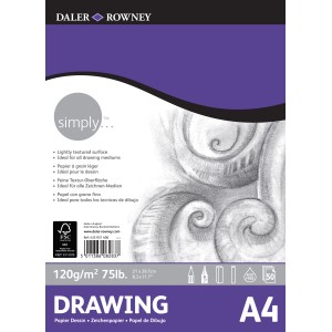 Daler-Rowney Simply Zeichenpapier DIN A4, 120 g/m², 50 Blatt, ideal für Einsteiger.