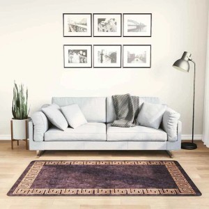 Waschbarer, rutschfester Teppich (80x150 cm) in Schwarz und Gold mit Muster.