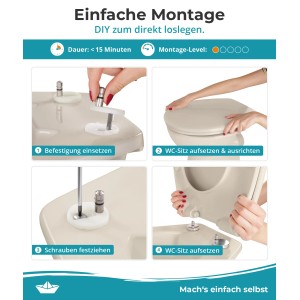 Montageanleitung: Calmwaters WC-Sitz Premium Pergamon mit Absenkautomatik, einfache DIY-Installation.