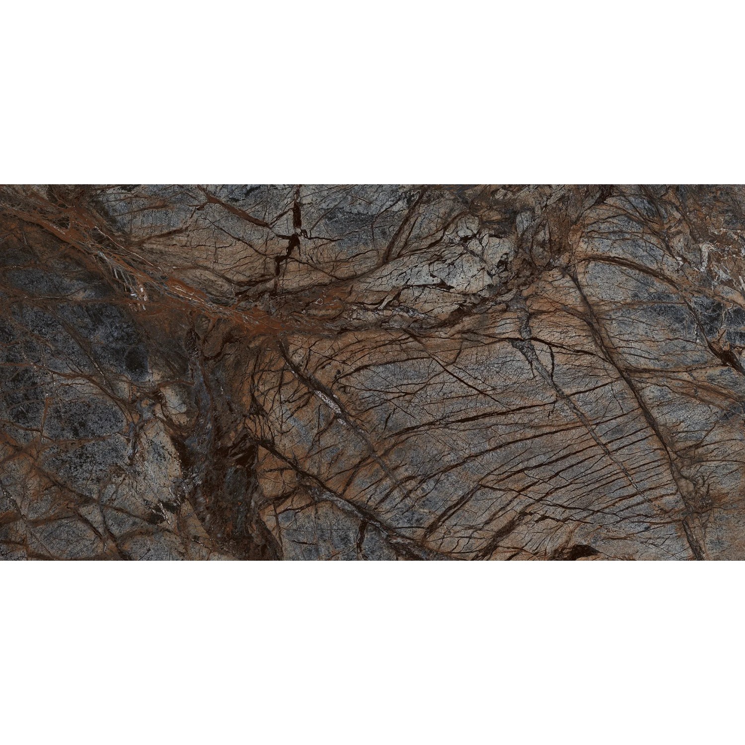 Feinsteinzeug Bodenfliese, 60x120 cm, Steinoptik, polierte Glasur für Innenräume.