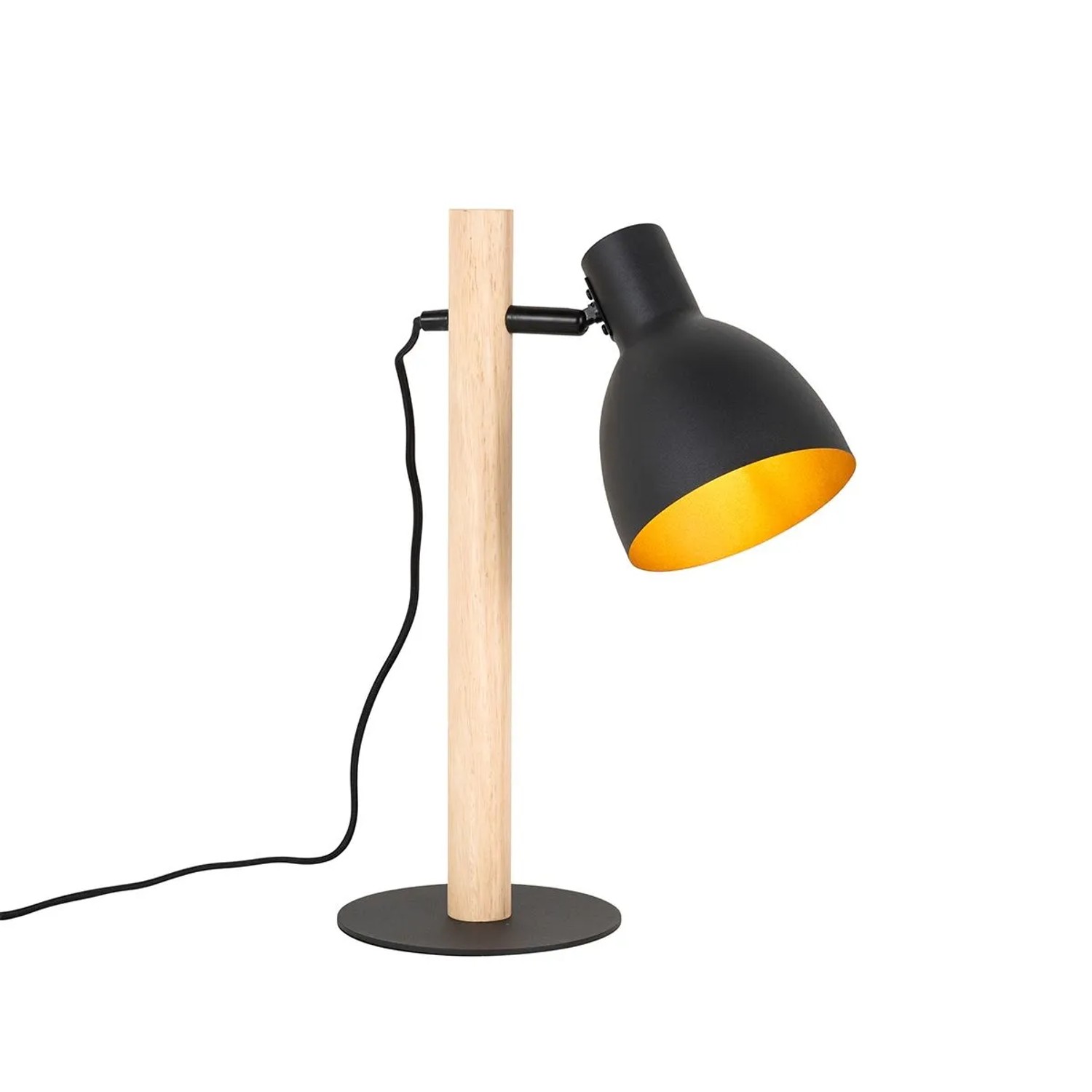 QAZQA Ländliche Tischlampe Schwarz mit Holz   Flint