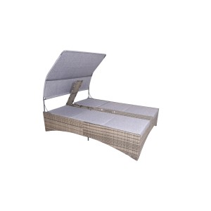 Graue Garden Pleasure Doppelliege Pescara mit Sonnenblende, ideal für Garten & Terrasse.