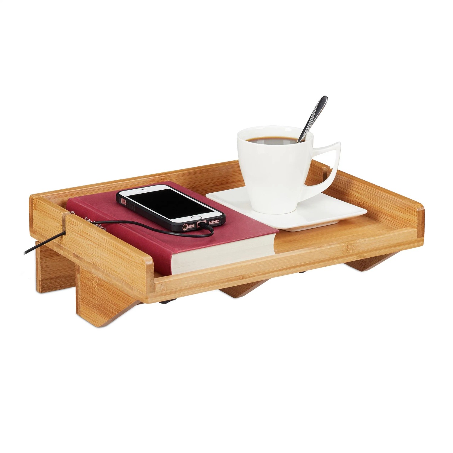 Relaxdays Bettablage Bambus zum Anklemmen Natur 9,5 cm x 33 cm x 24 cm