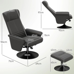 Schwarzer HOMCOM Relaxsessel mit Fußhocker aus Polyester und Stahl. Komfortabler Loungesessel mit Liegefunktion und Maßen.