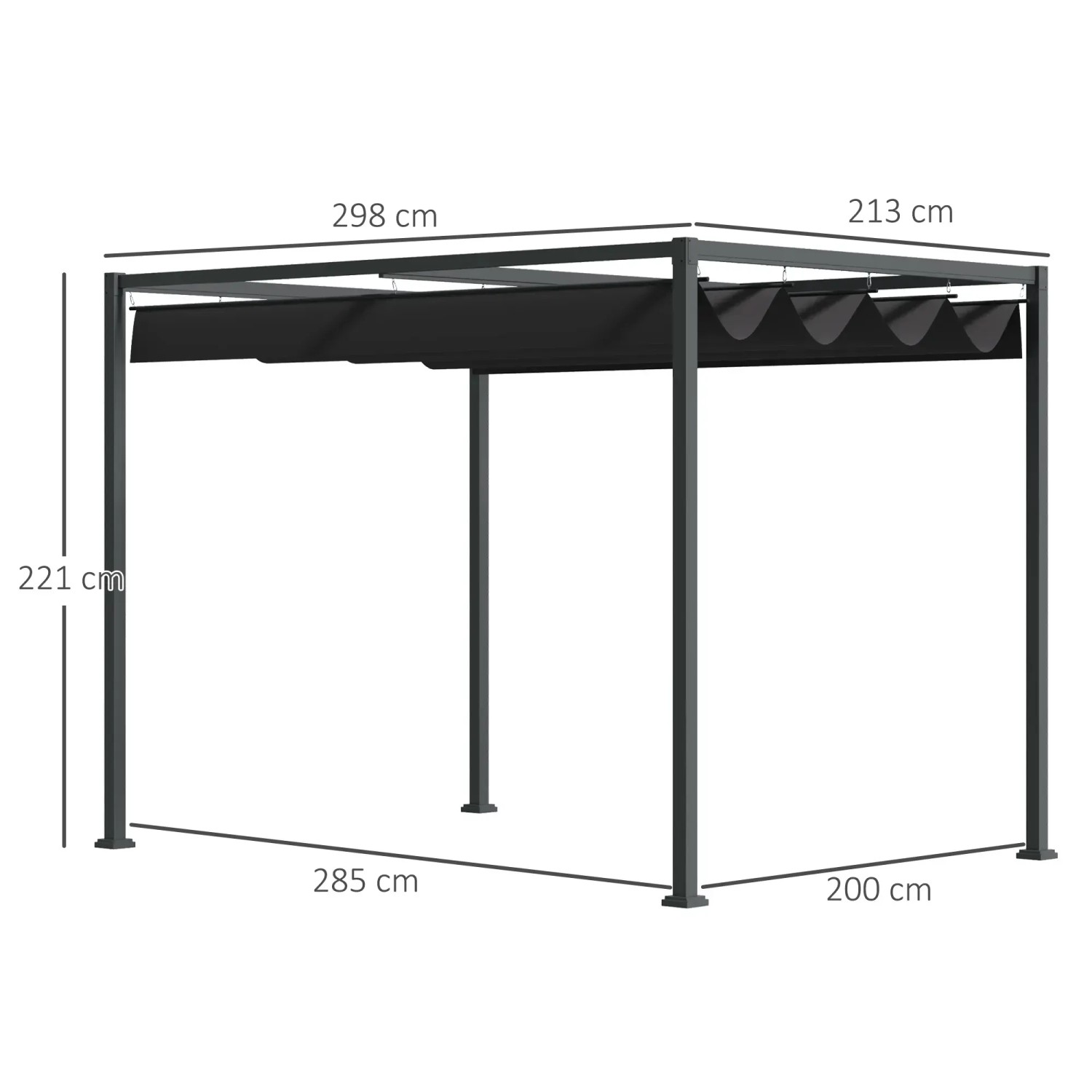 Schwarze Outsunny Pergola aus Metall und Polyester, 298 x 213 x 221 cm, für Garten und Terrasse.