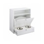 Relaxdays Futterschrank Hunde MDF Edelstahl Weiß Silber Mit Kippfach Kippschutz 68 cm x 60 cm x 33 cm 18,2 kg