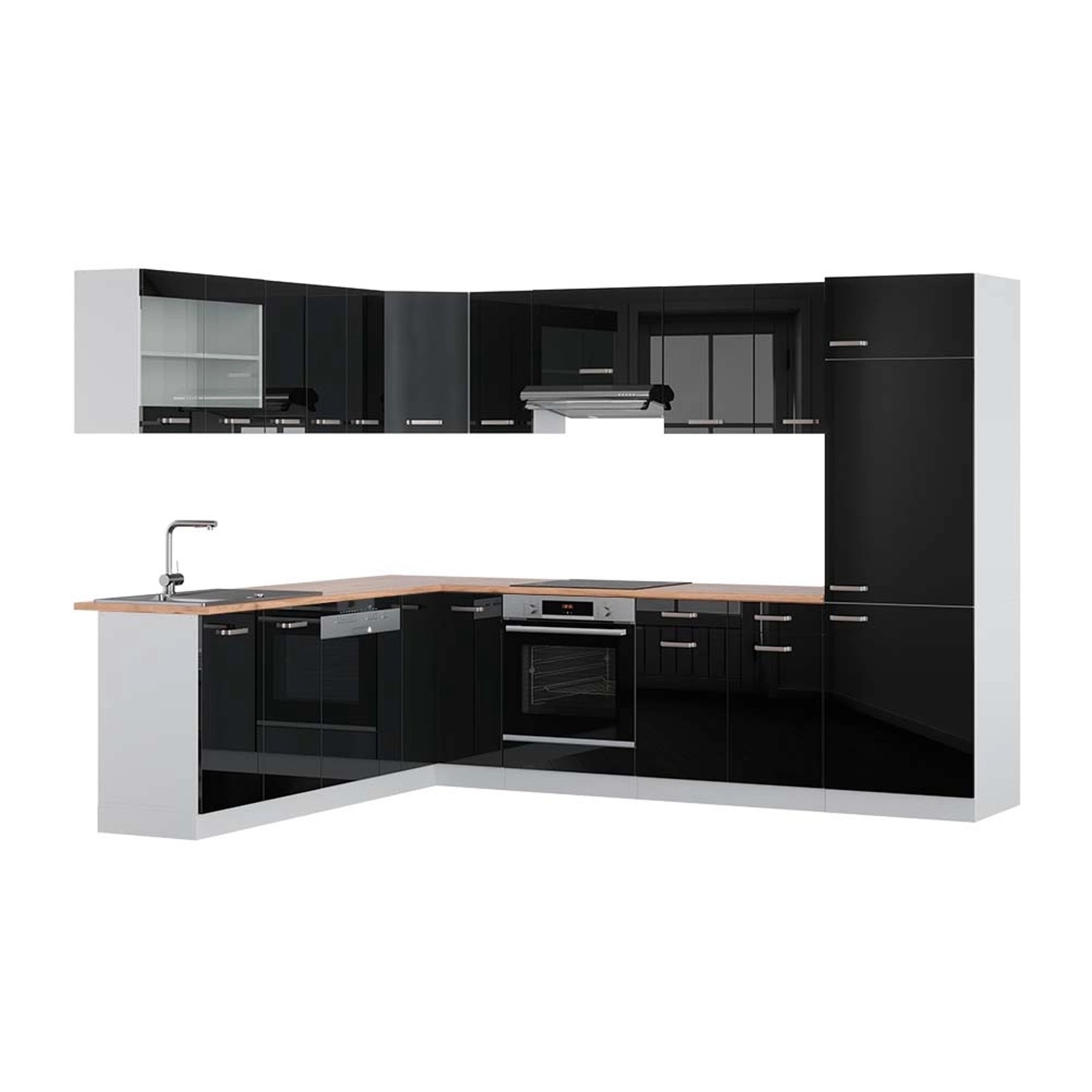 Vicco R-Line Eckküche Schwarz Hochglanz/Weiß 227 x 287 cm AP Eiche günstig online kaufen