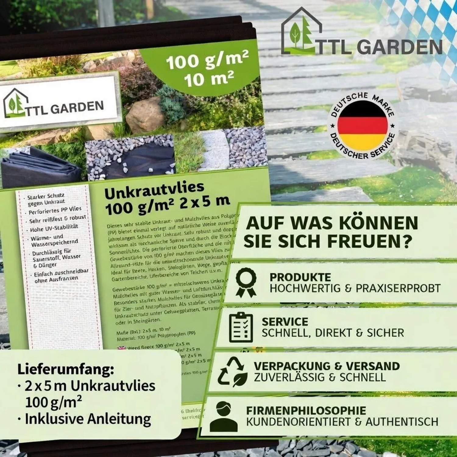 TTL GARDEN Unkrautvlies 100g/m² 2x5m 10m² Schwarz Gartenvlies Mulchvlies UV-stabil für Beet Wege & Terrasse_7