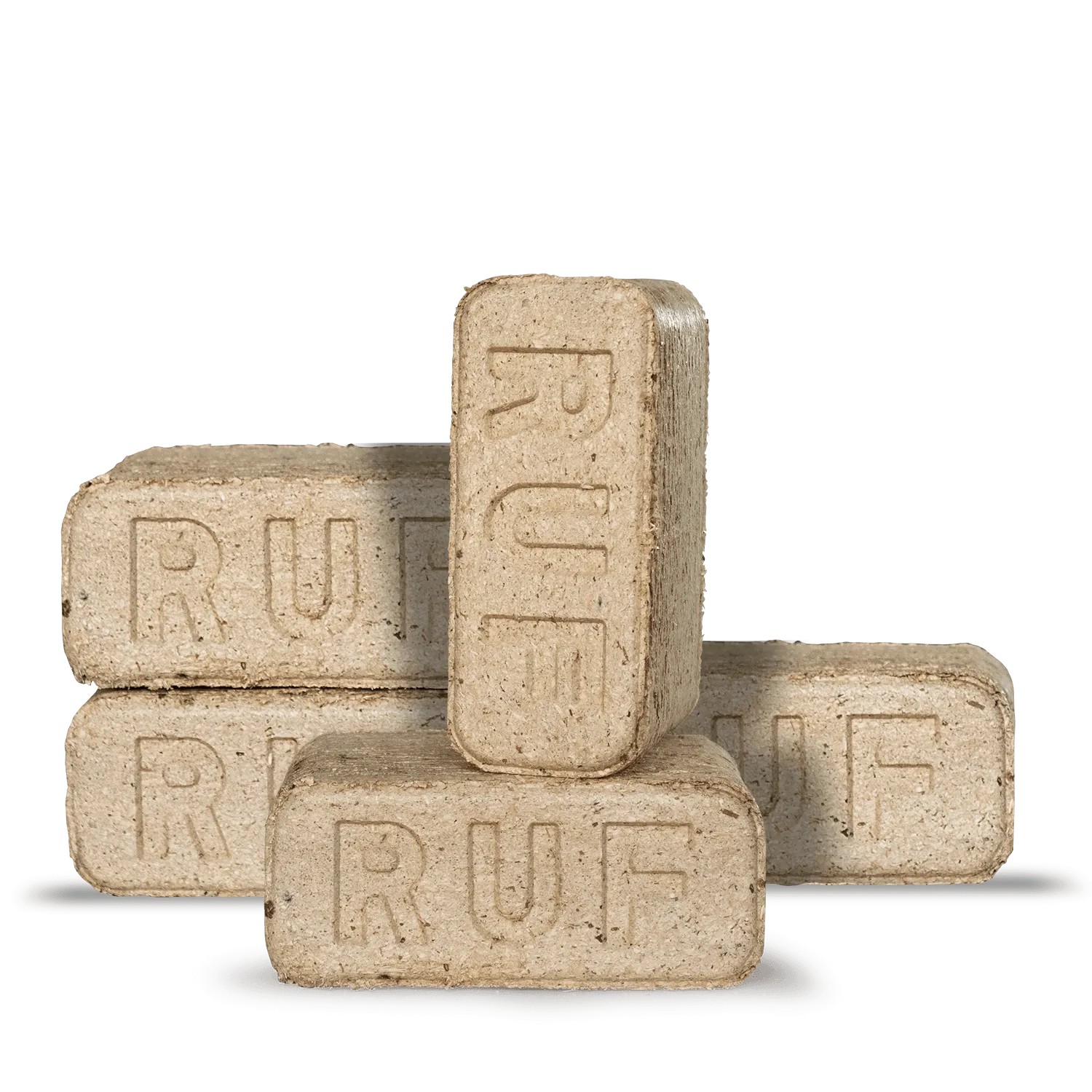 Heizfuxx RUF Holzbriketts, eckig, hellbraun, gestapelt. Hochwertige Brennstoffe für effizientes Heizen.