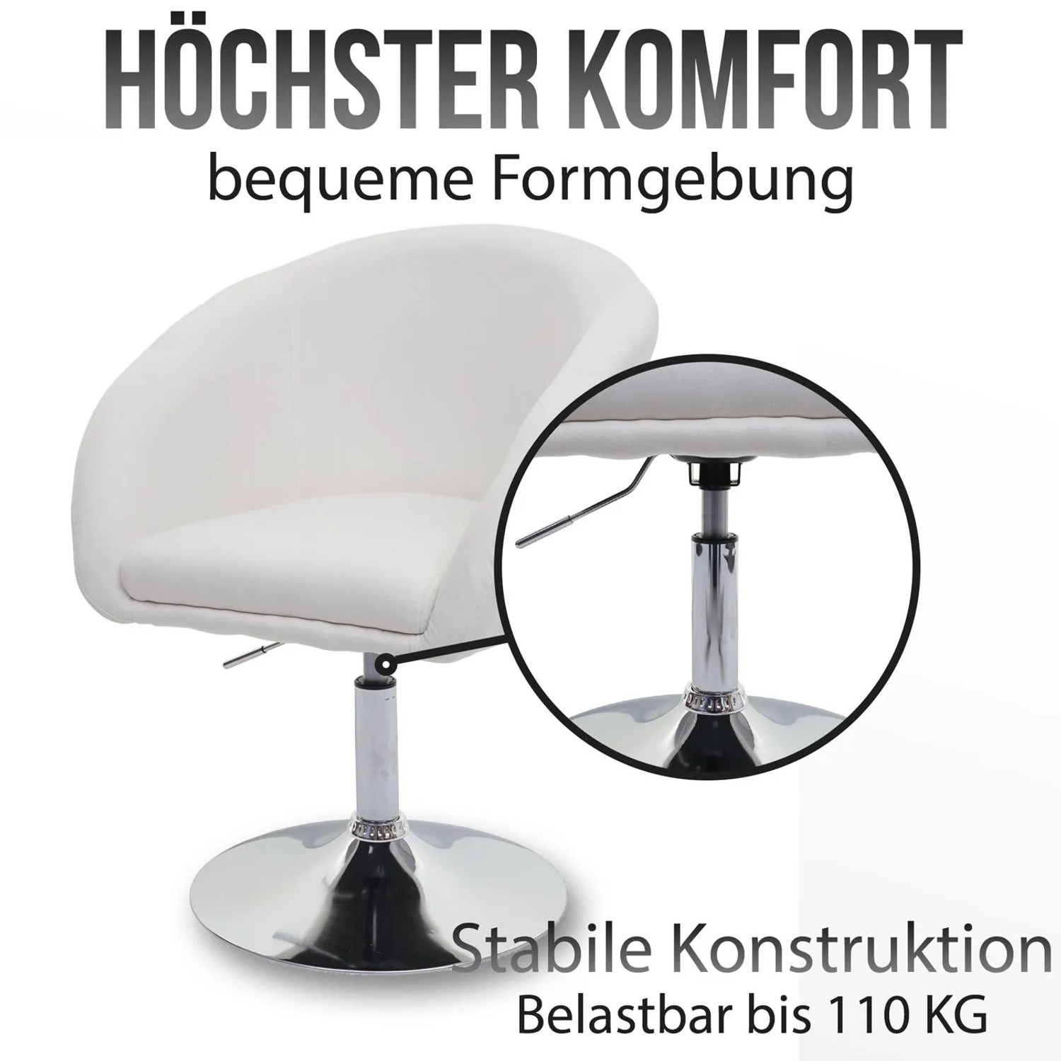 Moderner, taupefarbener MCW Esszimmerstuhl F19 aus Kunstleder mit Chromfuß und drehbarer Sitzfläche.
