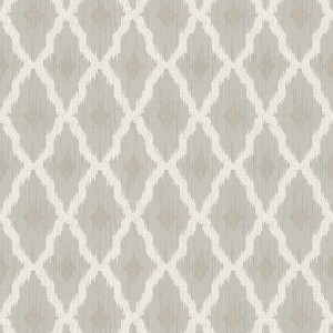 Elegante Vliestapete mit Rautenmuster in Weiß, Grau und Beige für Wohn- und Schlafzimmer.