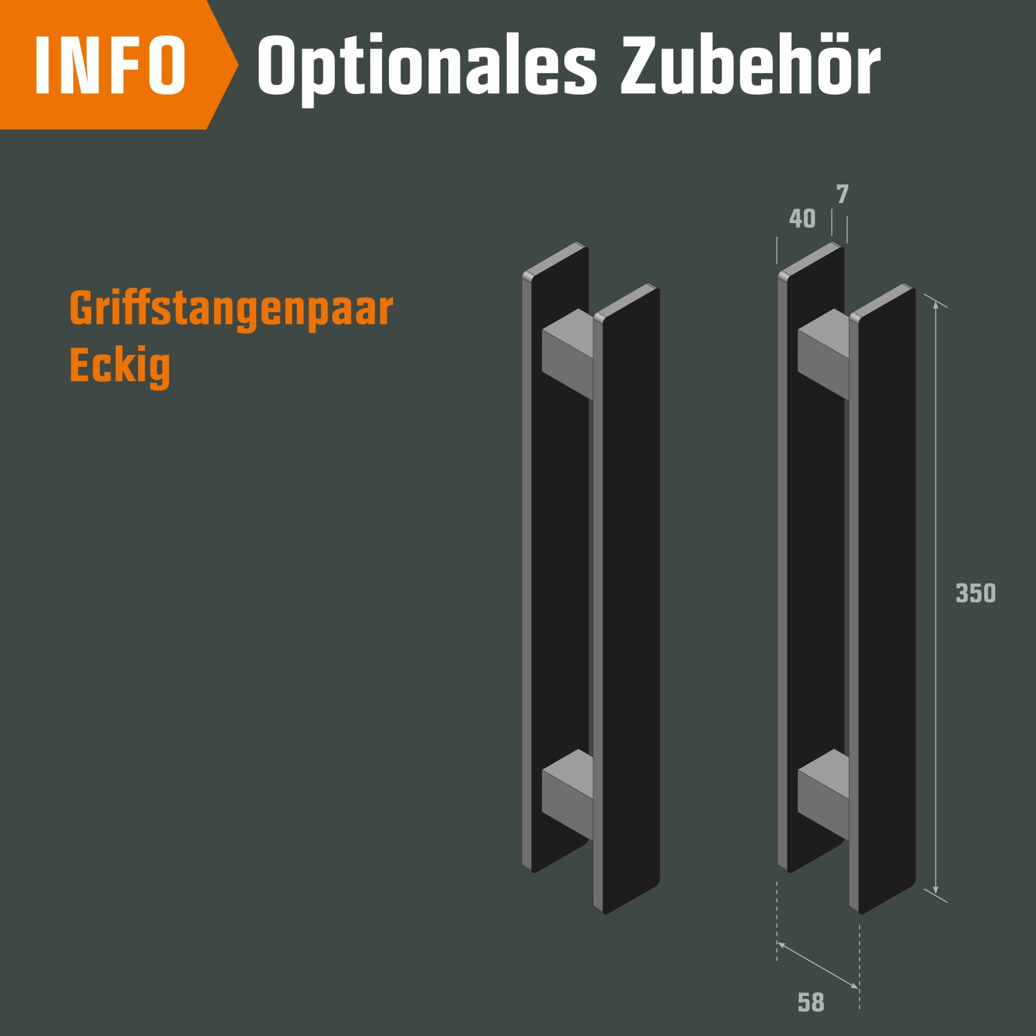 Loft+Mehr Griffstangenpaar, eckig, schwarz matt, zum Kleben für Glas- und Schiebetüren.