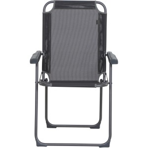 Anthrazitfarbener Siena Garden Campingstuhl Comfort mit Armlehnen und grauem Textilbezug.