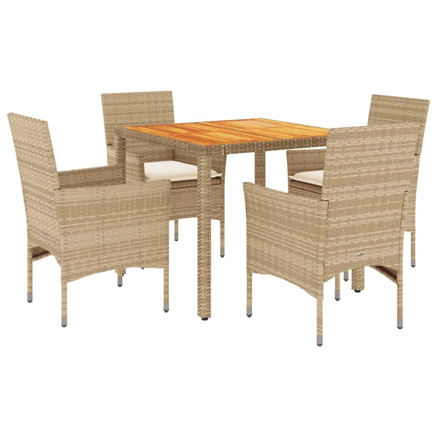 vidaXL 5-Tlg Garten-Essgruppe mit Kissen Beige Poly Rattan Akazie 3278682 günstig online kaufen