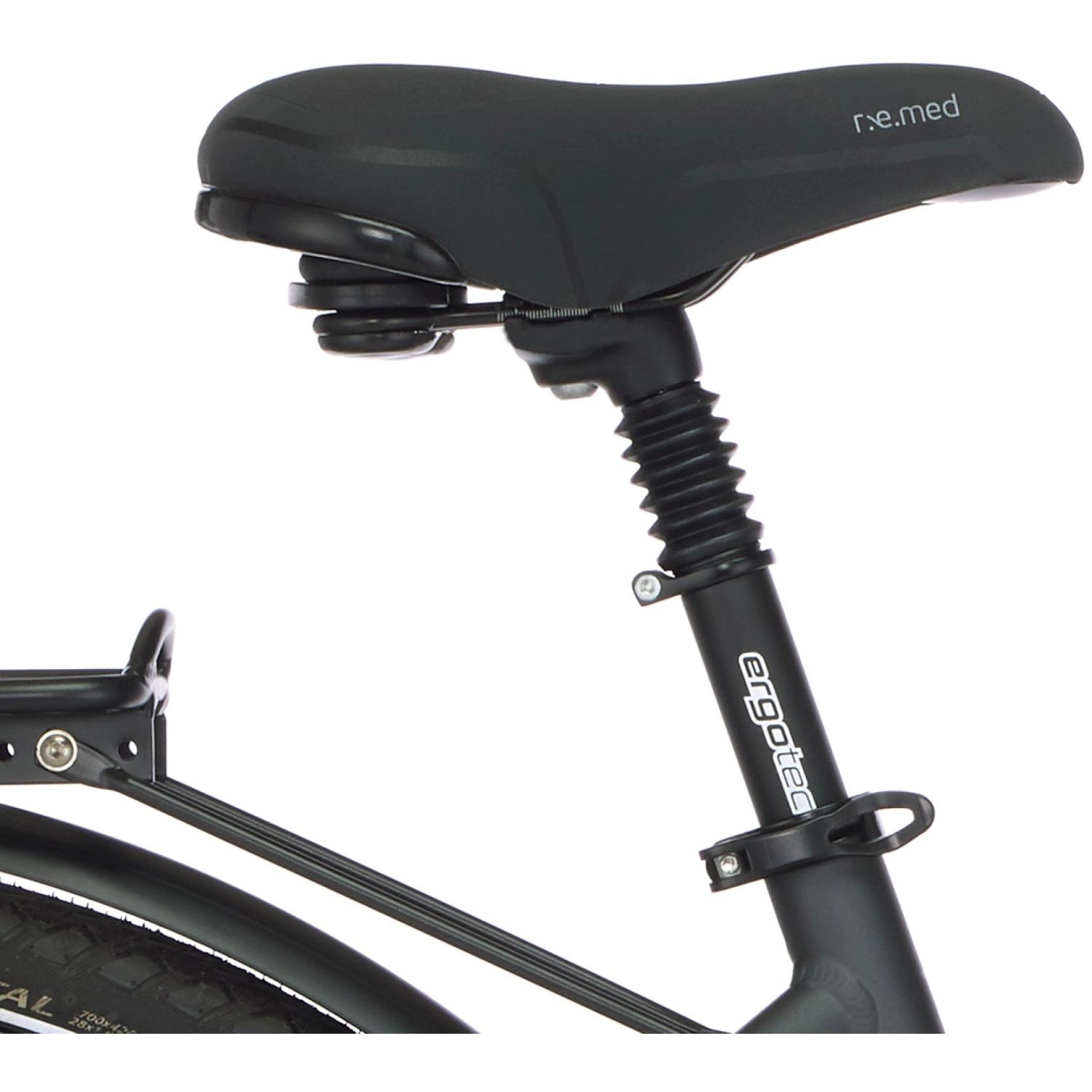 Detailaufnahme des gefederten Sattels am Fischer E-Bike Viator 5.0i.