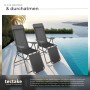 Zwei anthrazitfarbene Tectake Aluminium Klapp-Gartenstühle mit verstellbarer Rückenlehne am Pool.