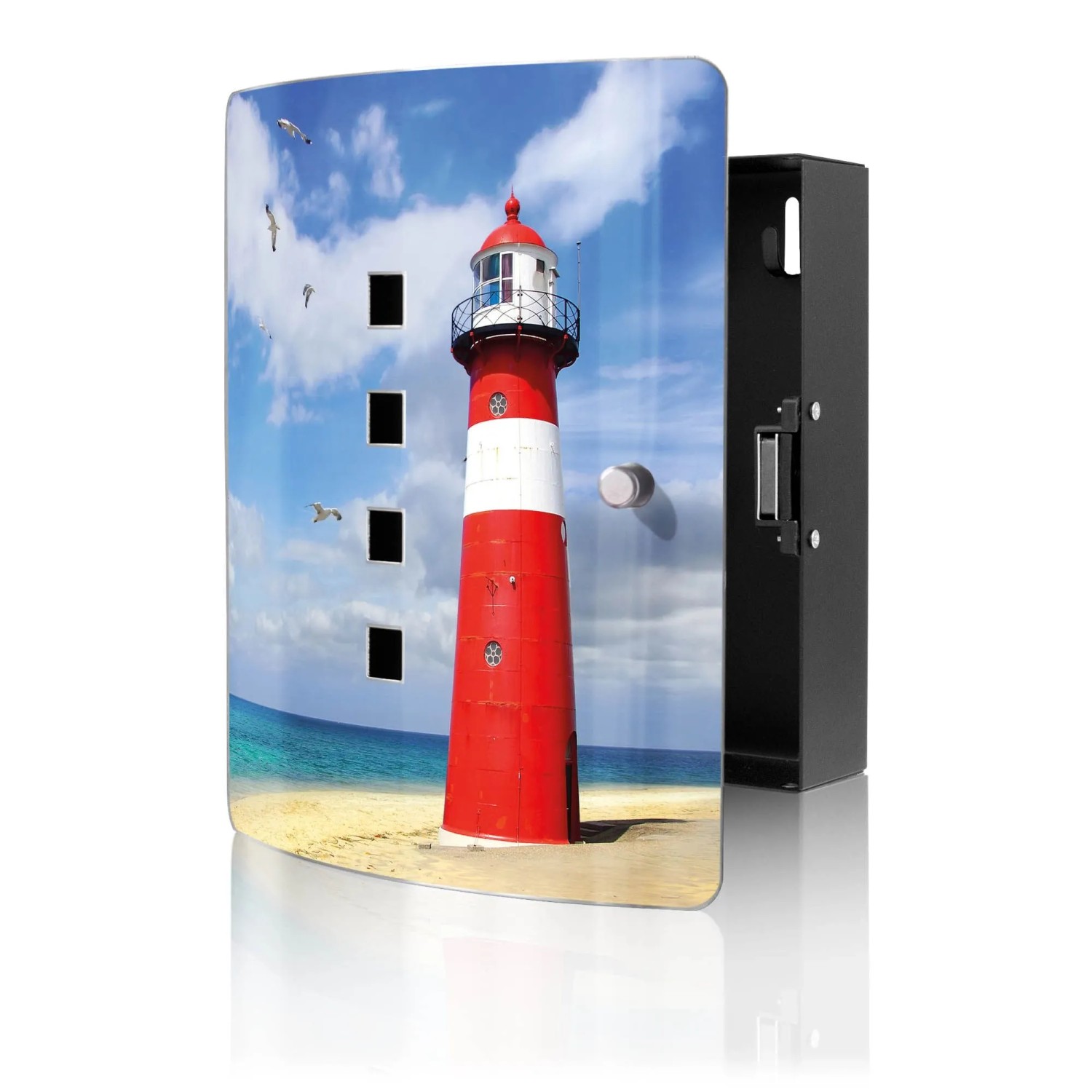 Banjado Design Schlüsselkasten Aus Edelstahl Für 10 Schlüssel 24x21,5x7cm Mit Magnetverschluss Motiv Leuchtturm Westkapelle
