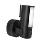 Schwarze Abus WLAN Außenkamera PPIC46520 mit Antenne und integrierter Lampe.