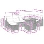 Graues 8-tlg. Garten-Sofa-Set mit Kissen und Stauraum aus Poly Rattan. Abmessungen sichtbar.