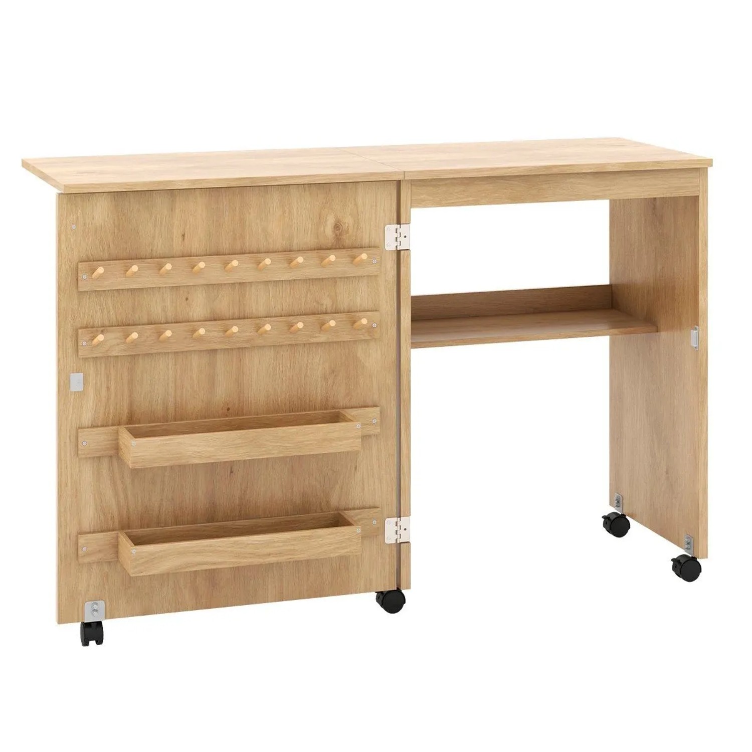 Costway 2 In 1 Nähschrank & Schreibtisch Klappbar Nähtisch Natur