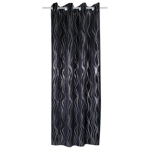 Ösenschal Blackout Vegas, schwarz-silber, 245x135 cm. Fenstervorhang mit glänzenden Kreisen.