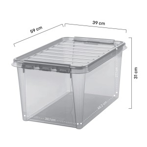 Graue SmartStore Colour 45 Aufbewahrungsbox mit Deckel und transparenten Wänden.