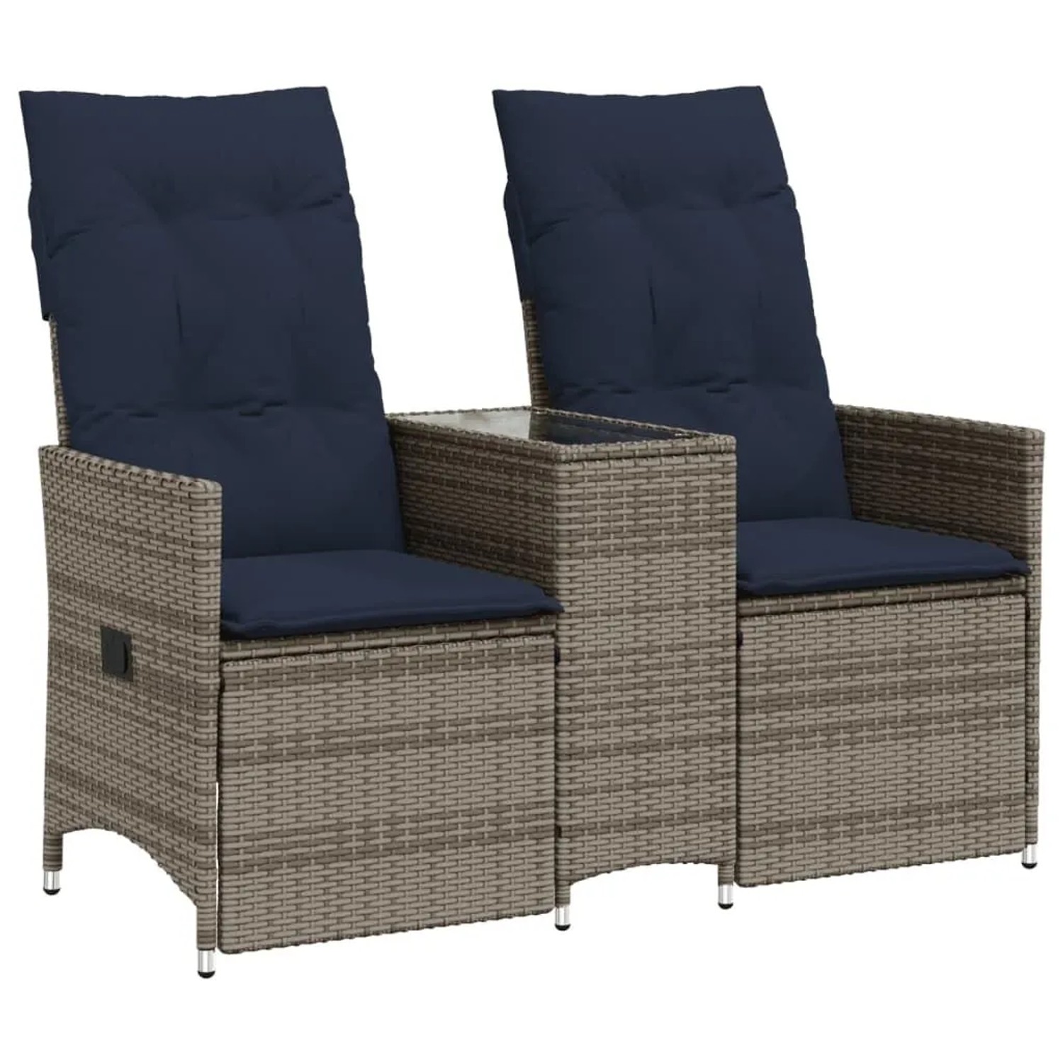 vidaXL Gartensofa Verstellbar 2-Sitzer mit Tisch Grau Poly Rattan 365714