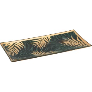 Dekorative Glasplatte Dark Wonder in Schwarz-Gold mit Blätterdesign, 10x21cm.