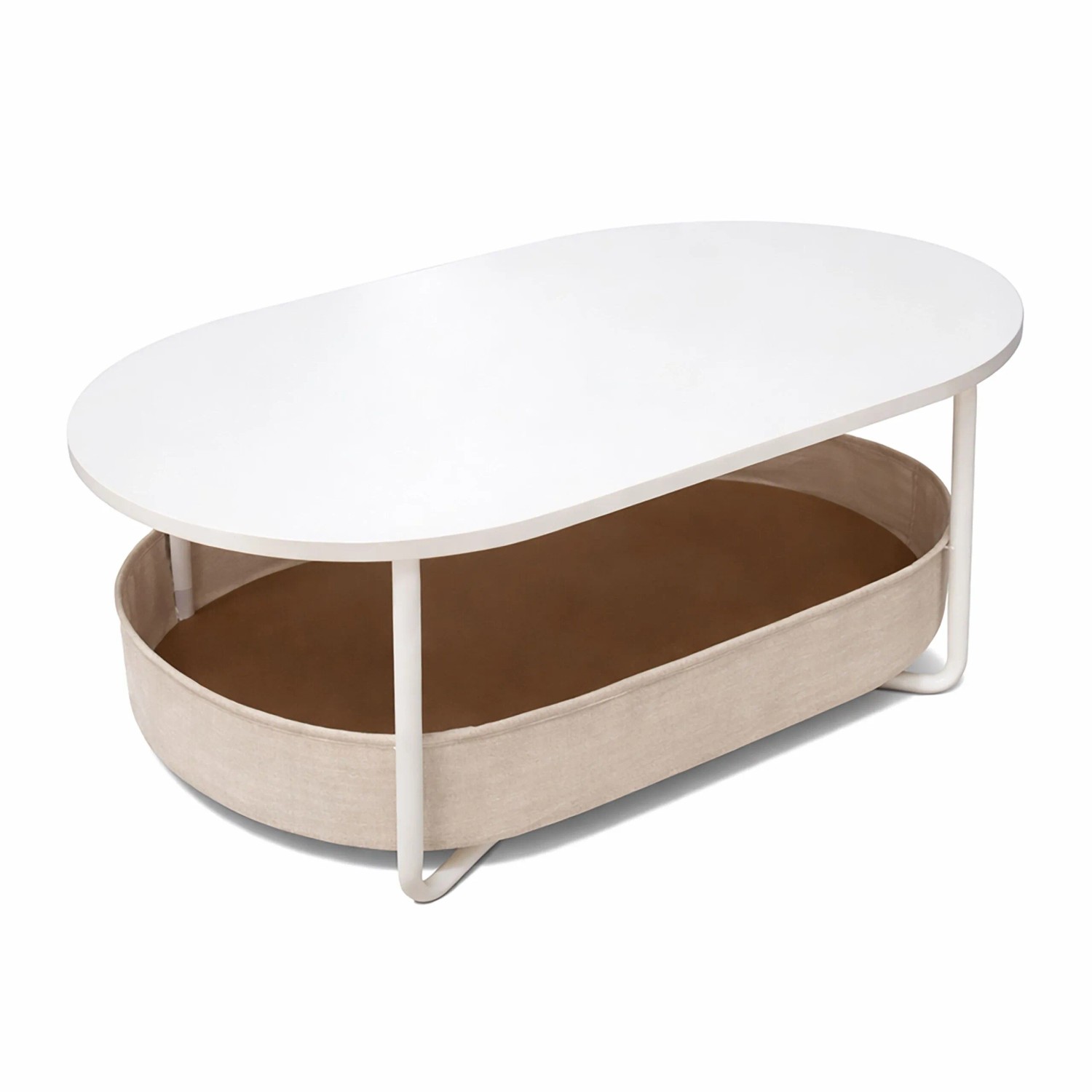 Relaxdays Couchtisch MDF Metall Weiß-Beige Mit Stauraum 55 cm x 100 cm x 45 cm