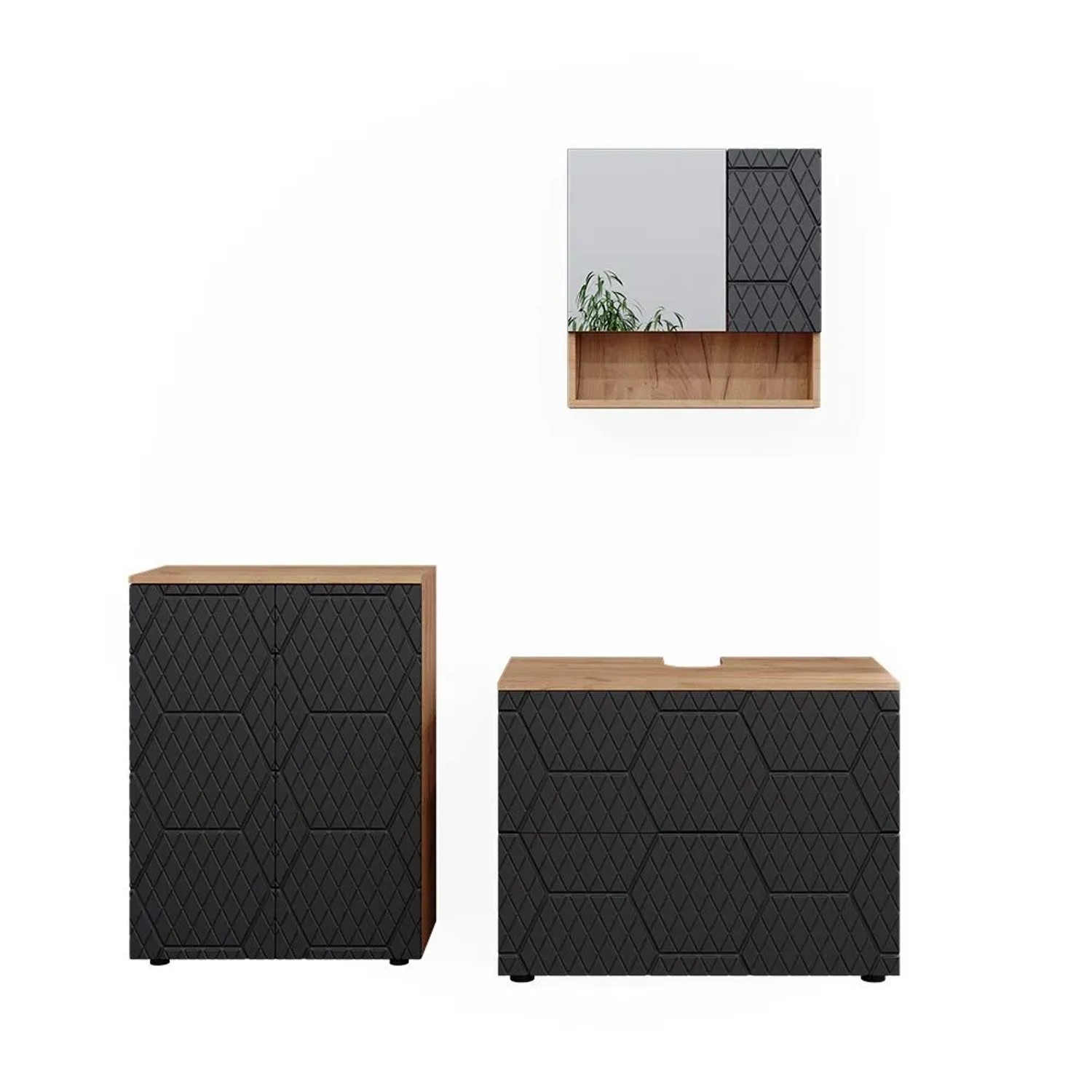 Vicco Badmöbel-Set Irma Anthrazit mit Wabenstruktur 80 x 59 3-teilig