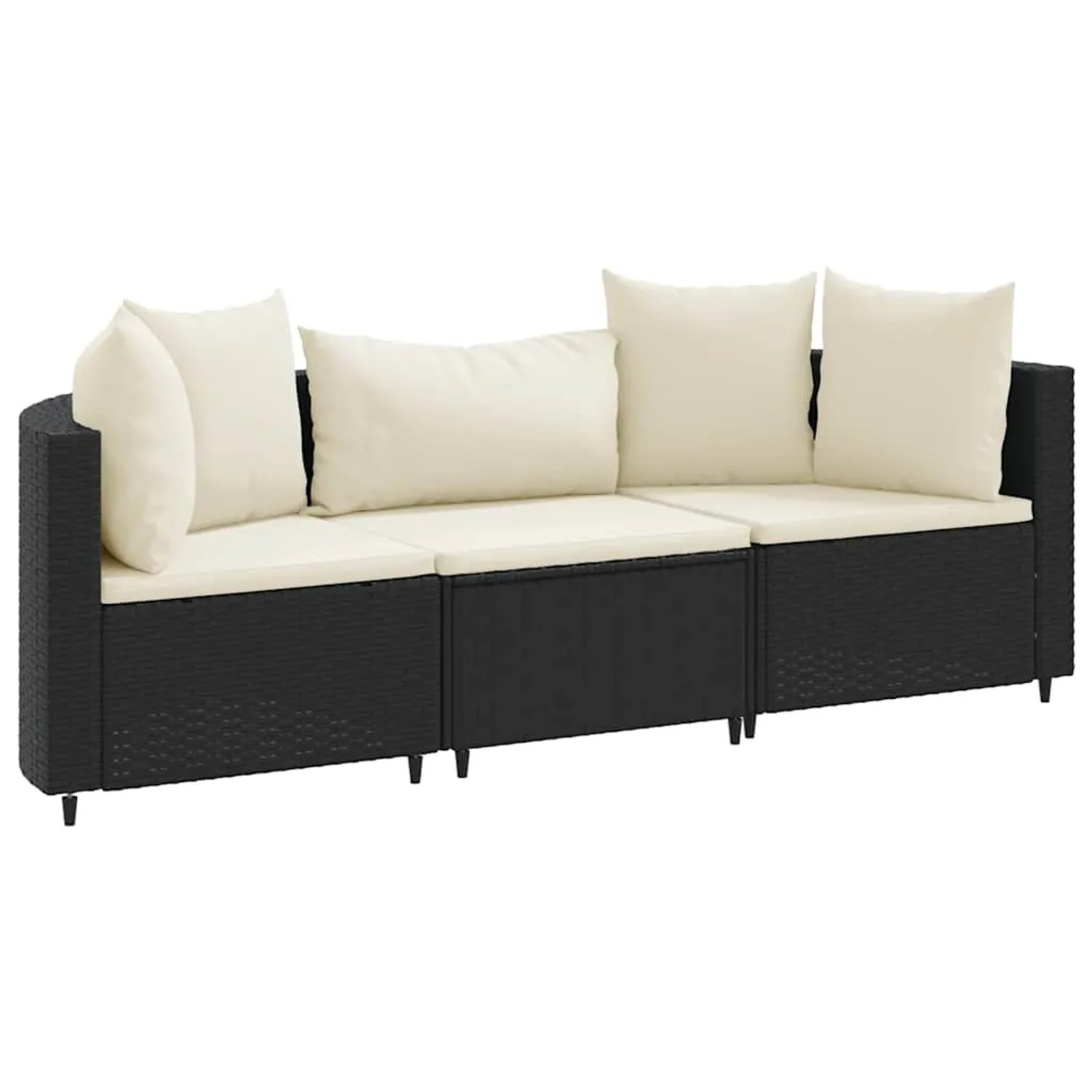 vidaXL 3-Tlg Garten-Sofagarnitur mit Kissen Schwarz Poly Rattan 3308448