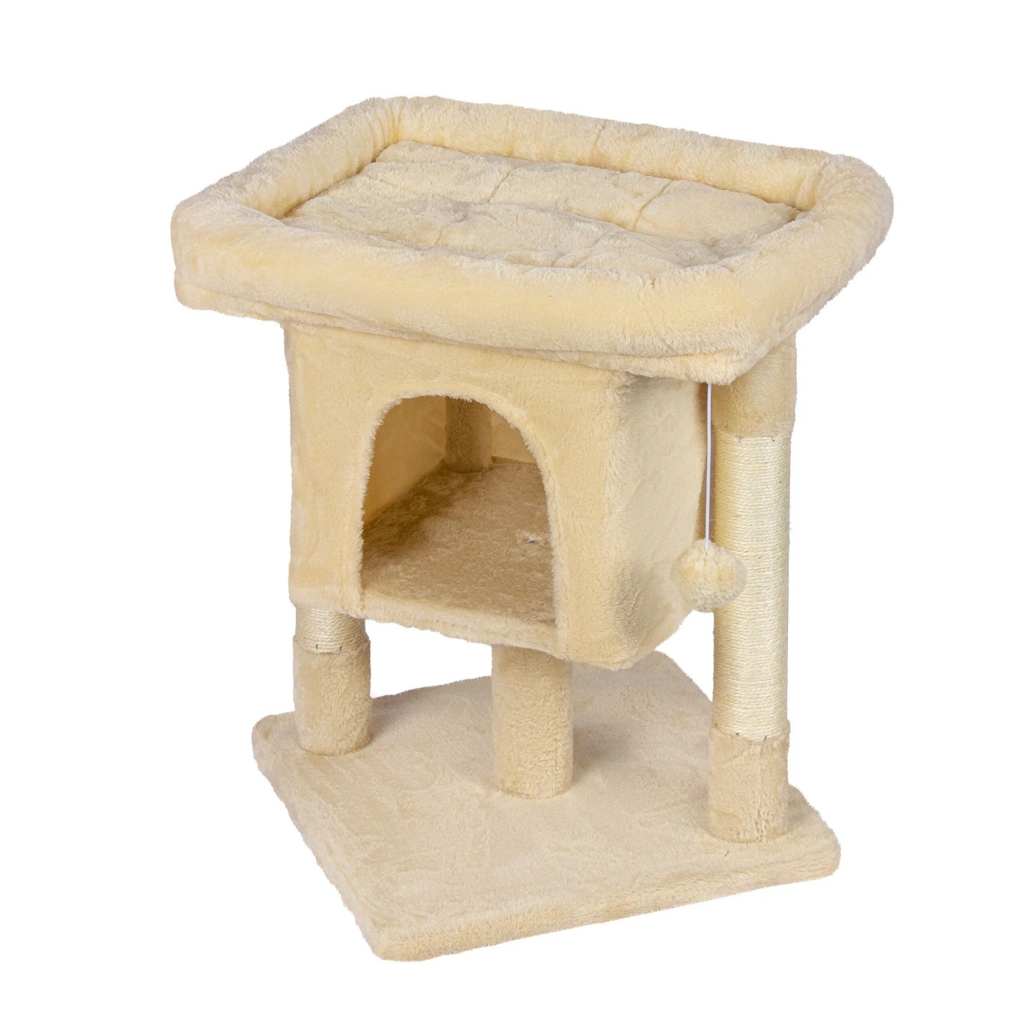 Relaxdays Kratzbaum MDF Sisal Beige mit Höhle mit Aussichtsplattform 60 x 52,5 x 41 cm
