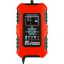 Rotes Apa Batterieladegerät 12/24V 10A für Auto- und Motorradbatterien mit Multifunktionsanzeige.