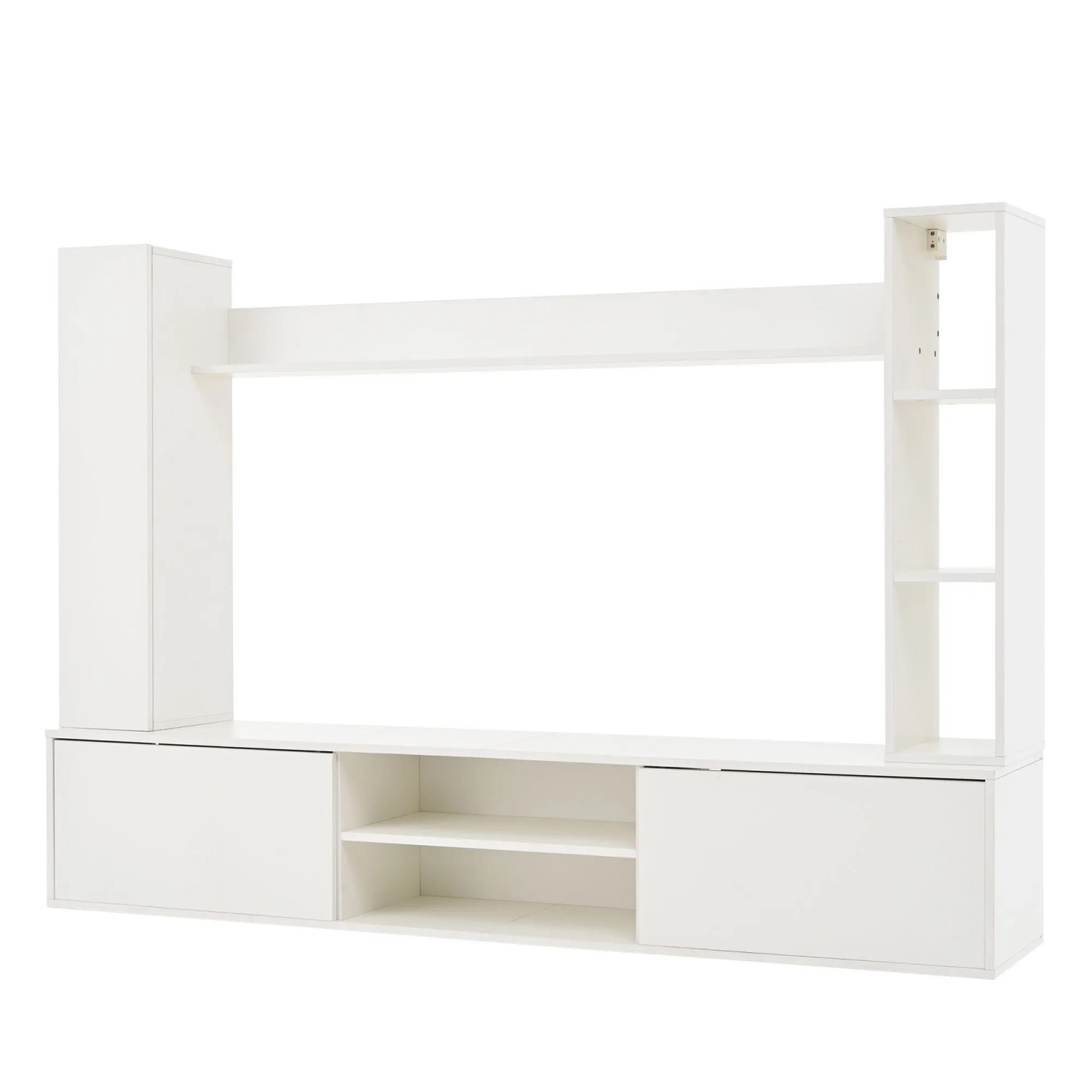 okwish TV Wohnwand Set mit Vitrinen Wandregal Wohnzimmer 180x35x33cm Weiß