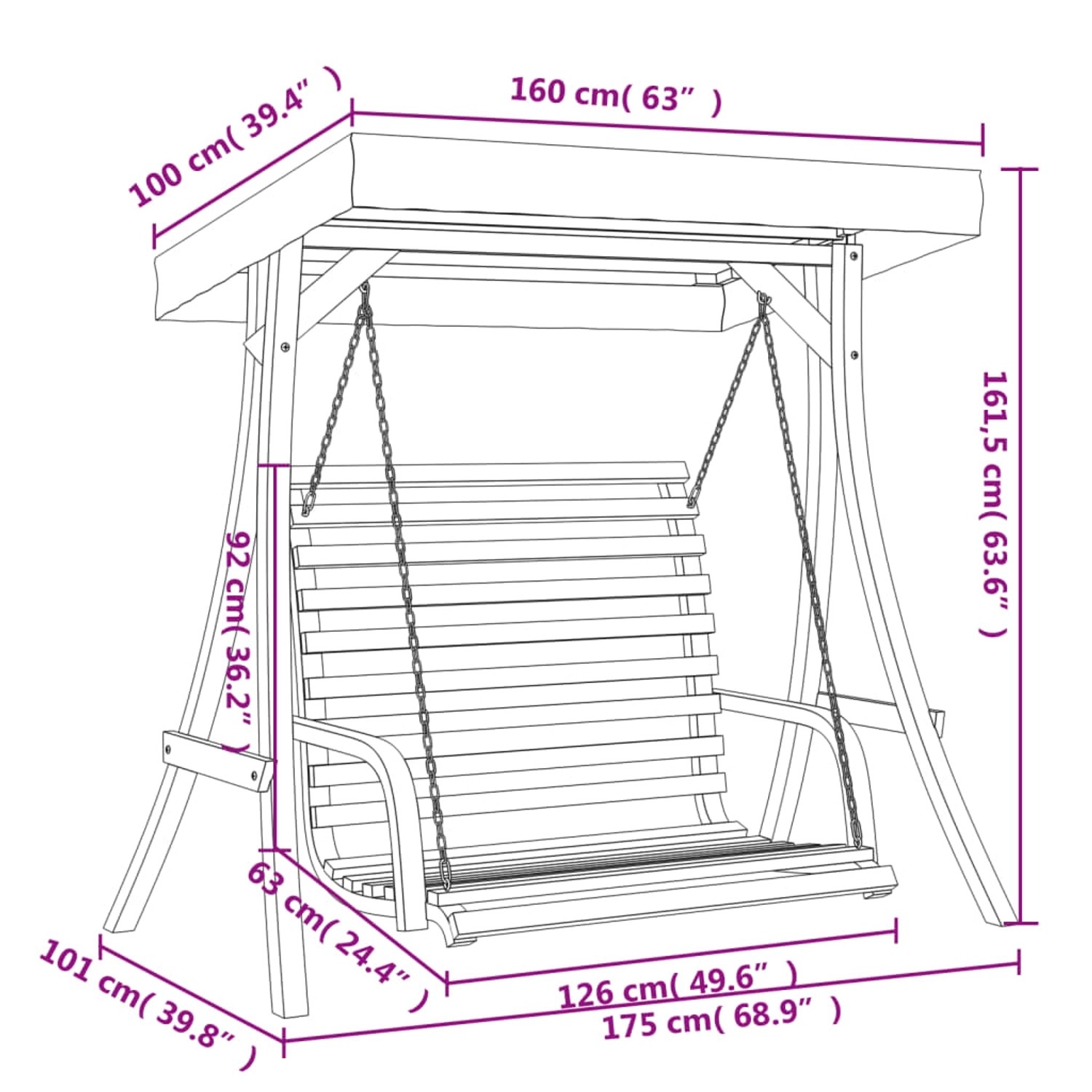 vidaXL Hollywoodschaukel mit Dach, Fichte mit Teak-Finish. Holzschaukel mit Sonnendach.