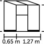 Skizze des Halls Qube Lean-to 24 Gewächshauses in Schwarz mit Maßangaben.