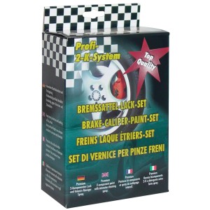 Dupli-Color Bremssattel-Set Racingrot im Karton, inkl. Reiniger, Lack, Härter, Pinsel und Spatel.