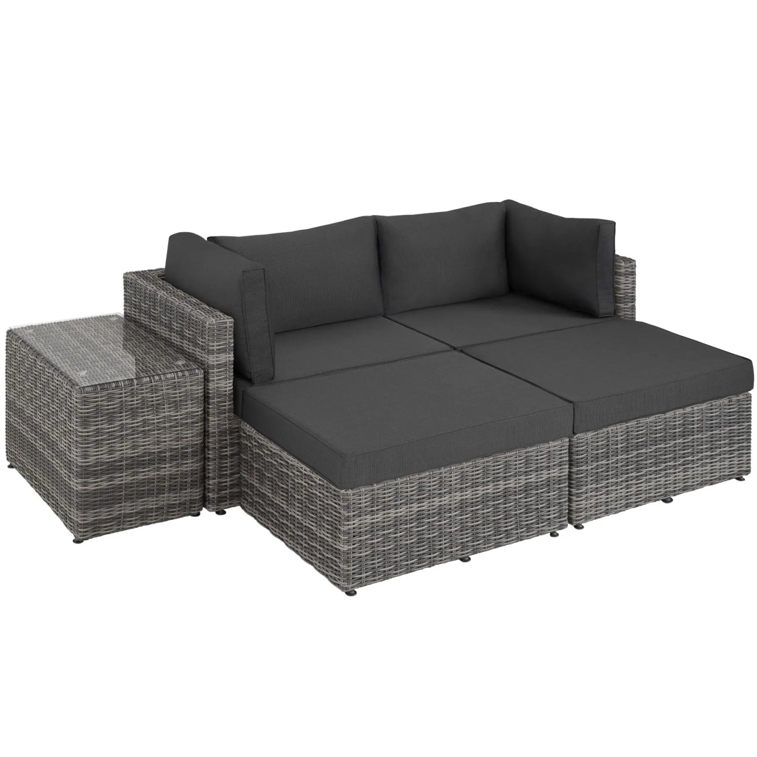 Tectake Aluminium Rattan Lounge San Domino Wetterfest und Uv Beständig Dicke Der Sitzpolster 10 cm  92 x 72 x 63 cm Hellgrau Dunkelgrau