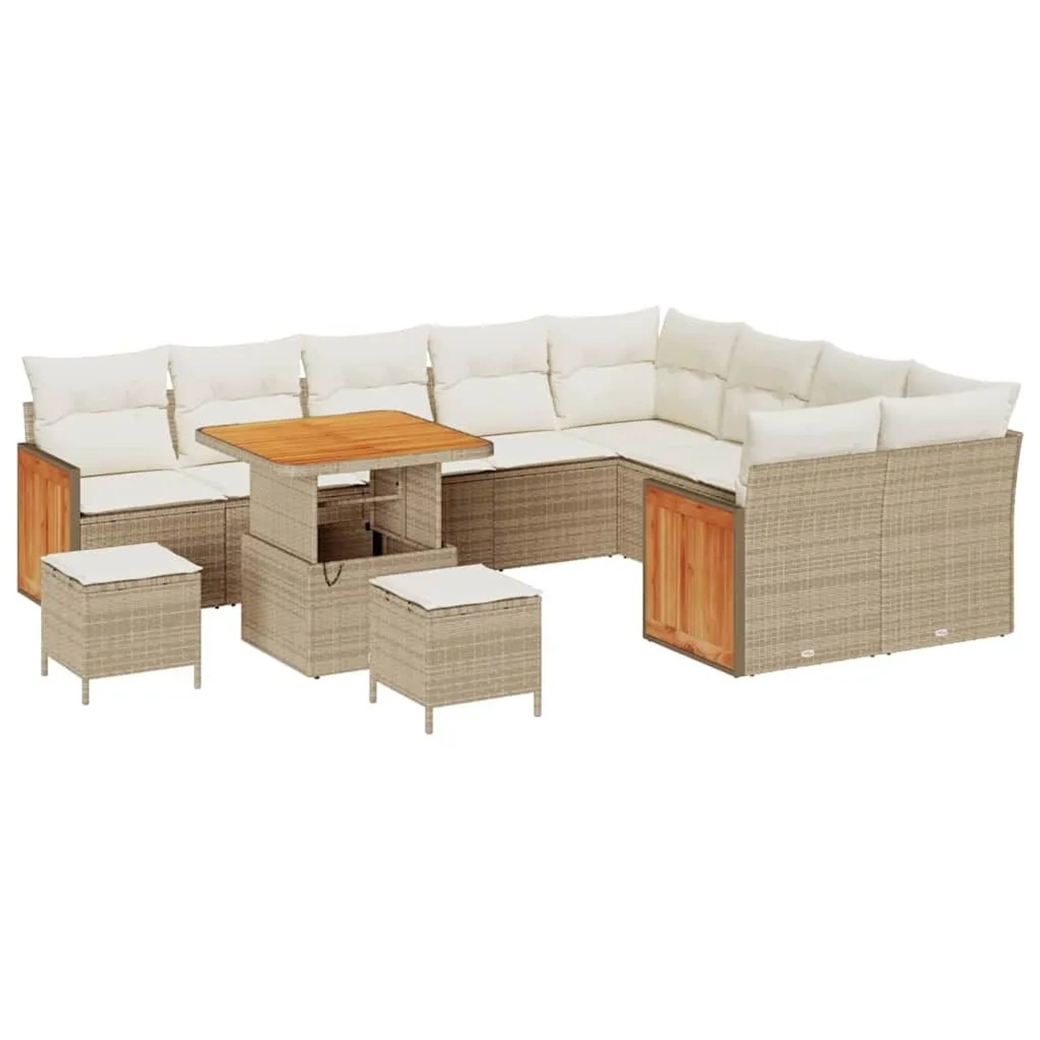 vidaXL Gartensofa-Set mit Kissen 13 Stk Beige und Creme Poly-Rattan 3365291 günstig online kaufen