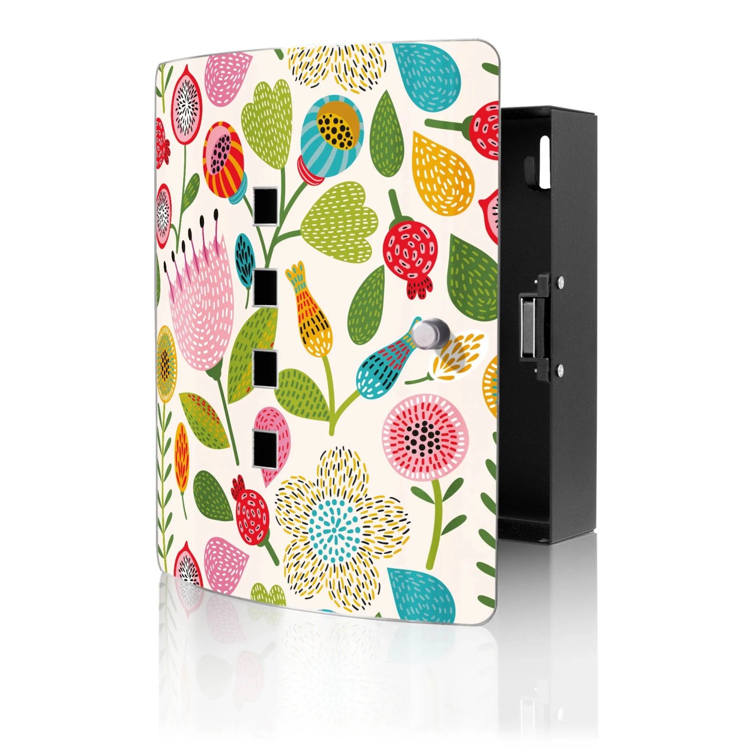 Banjado Design Schlüsselkasten Aus Edelstahl Für 10 Schlüssel 24x21,5x7cm Mit Magnetverschluss Motiv Rosa Kelch Hell