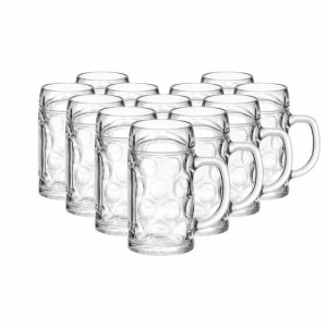 Zwölf klare Van Well München Bierkrüge aus Glas, 0,5 l geeicht, mit Noppen und Griff. Robustes Geschirr im 12er Set.