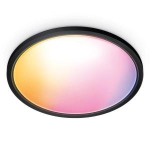 Schwarze WiZ SuperSlim LED Deckenleuchte, dimmbar, mit Farbverlauf.
