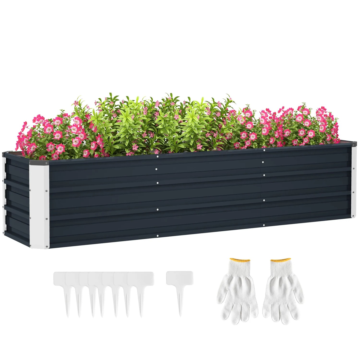 Thumbnail - Outsunny Gartenbeet Stahl Grau 183L x 47B x 40H cm