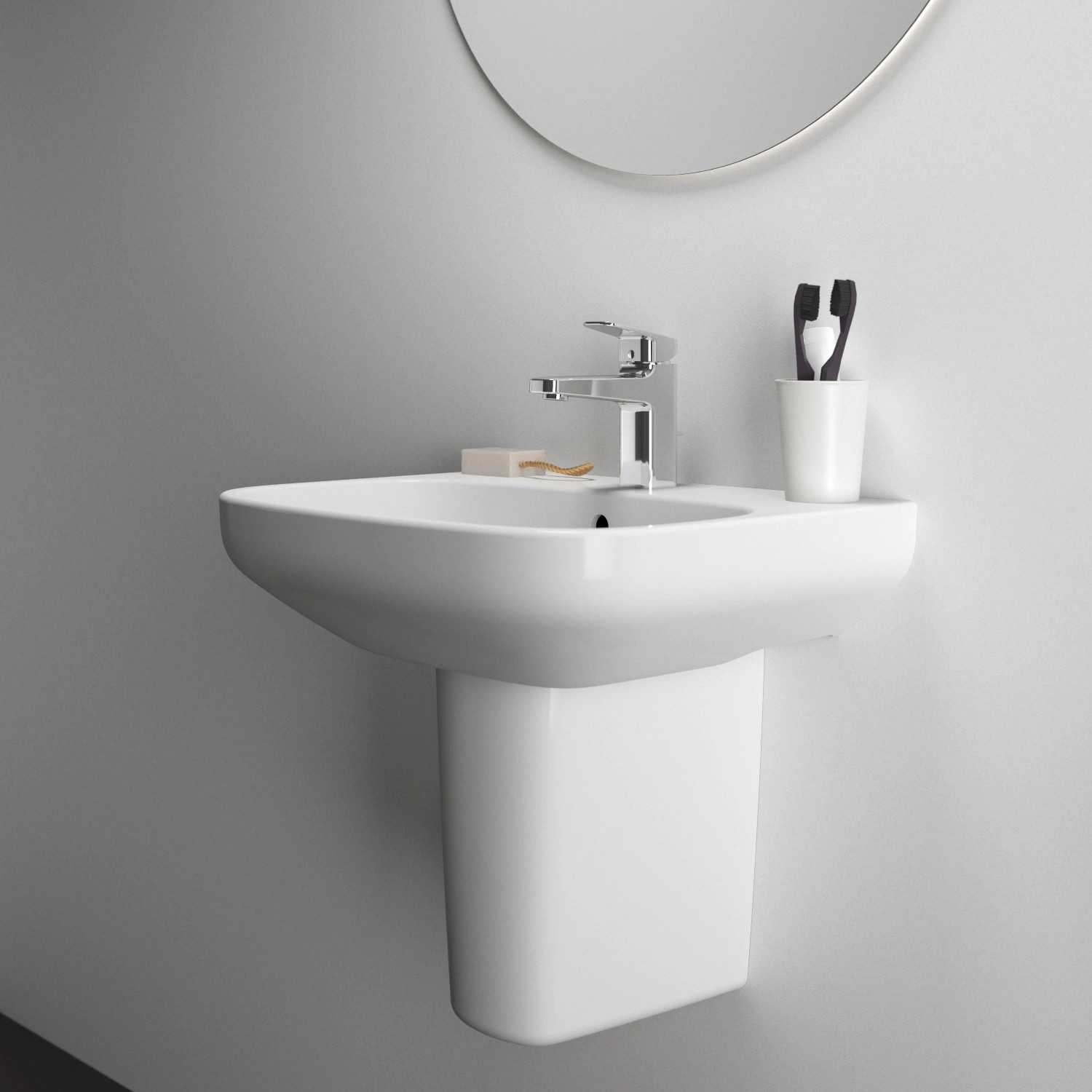 Ideal Standard i.life A Handwaschbecken mit Wandsäule in Weiß.
